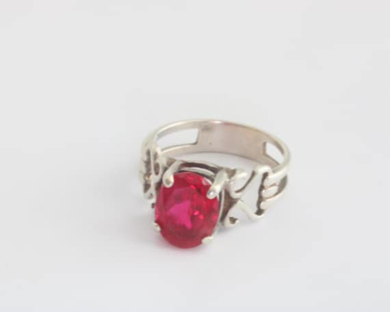 Vintage Sterling Silver Ruby Gemstone Ring Size 5… - image 2