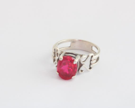 Vintage Sterling Silver Ruby Gemstone Ring Size 5… - image 3