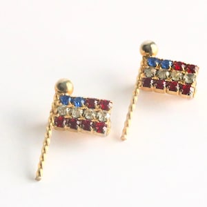 Vintage Patriotic Flag Pins Twinset - Red White Blue Rhinestone Brooches - American USA Flag Jewelry  // Luluglitterbug