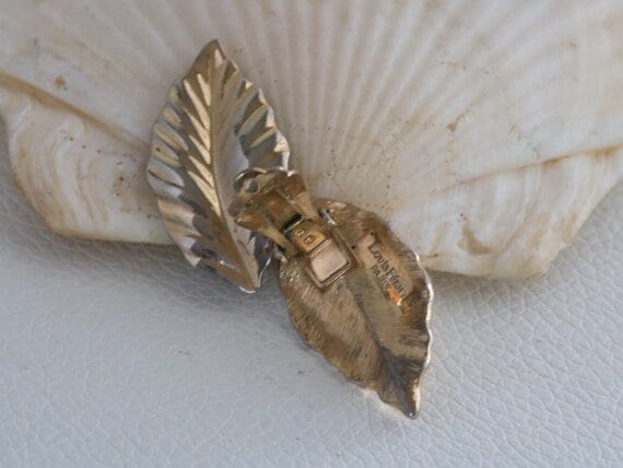 Louis Feraud Gold Leaf Clip On Earrings // Vintag… - image 2