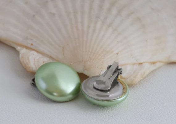 MOD Chartreuse Green Large Button Vintage Clip on Earrings // Costume ...