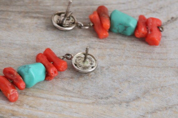 Vintage Artisan Red Coral and Turquoise Dangle Dr… - image 4