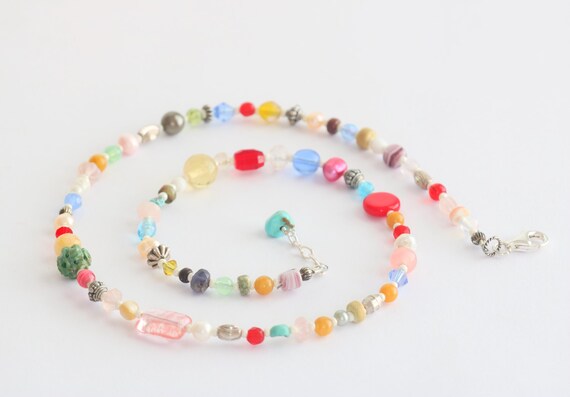 Multi-Gemstone Silver Necklace Handmade Colorful … - image 2