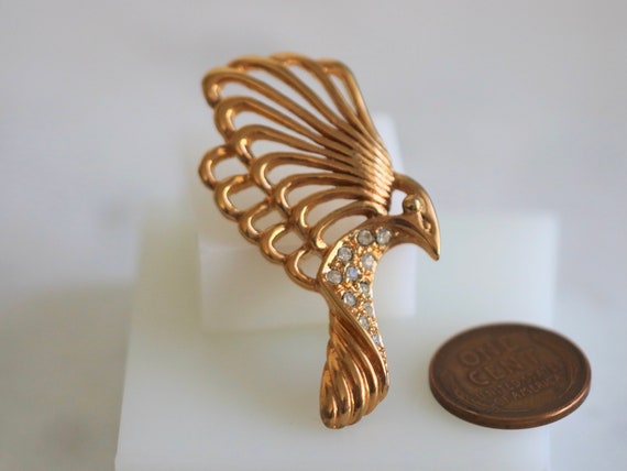 Roman Gold Tone and Rhinestone Eagle Bird Brooch … - image 4