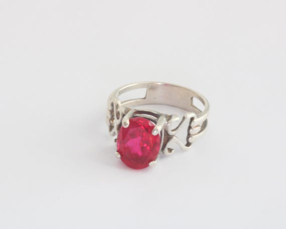 Vintage Sterling Silver Ruby Gemstone Ring Size 5… - image 1