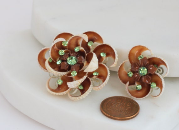 Handmade Seashell Seashell Rhinestone Brooch Twin… - image 4