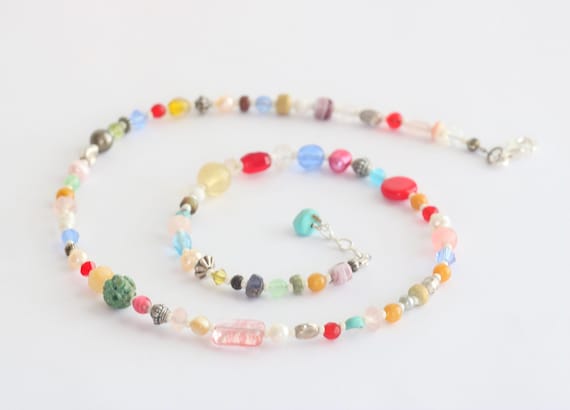 Multi-Gemstone Silver Necklace Handmade Colorful … - image 1