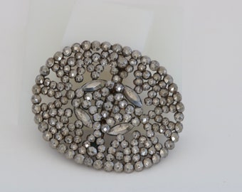 Victorian Steel Cut French Marcasite Belt or Shoe Buckle  // Vintage Accessories  // luluglitterbug