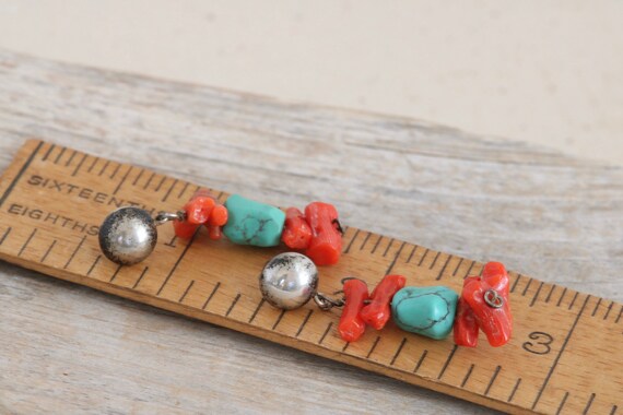 Vintage Artisan Red Coral and Turquoise Dangle Dr… - image 7