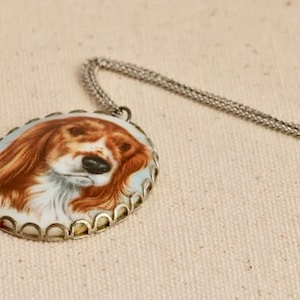 Dog Portrait Cameo Necklace with Painted Pendant  // Vintage Jewelry // luluglitterbug