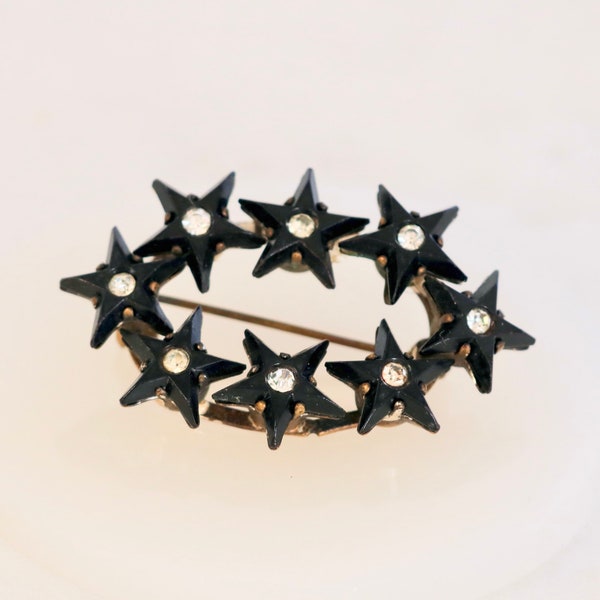 Black Celluloid Early Plastic Rhinestone Star Brooch from Germany // Vintage Jewelry // luluglitterbug