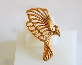 Roman Gold Tone and Rhinestone Eagle Bird Brooch Pin // Vintage Jewelry // luluglitterbug