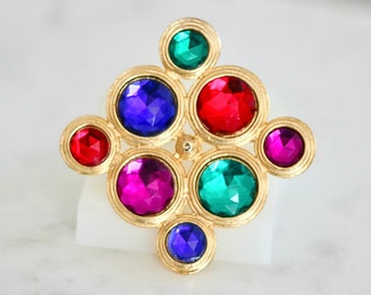 Colorful Bejeweled Statement  Brooch Pin // Vintage Jewelry // luluglitterbug