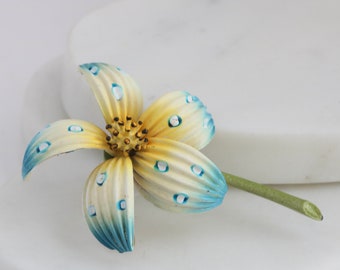 VVintage Long Stem Enamel Flower Brooch Pin // Costume Jewelry // luluglitterbug