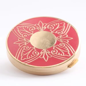 Vintage Richard Hudnut Red & Gold Compact with Mirror, 1950s Enamel Design