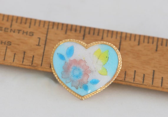 Small Enamel Heart Brooch Pin with Butterfly and … - image 7