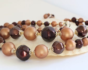 Mid-century Multi Strand Brown Tone Beaded Necklace Marked Japan // Vintage Jewelry // luluglitterbug