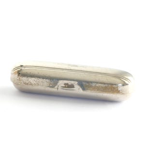 Vintage Pill Box, Art Deco Capsule Pocket Case in Silver Tone