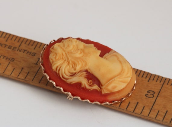 Elegant Vintage Orange and Cream Resin Cameo Broo… - image 8