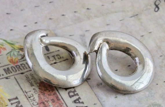 Sterling Silver Large Circle Statement Pierced Ea… - image 2