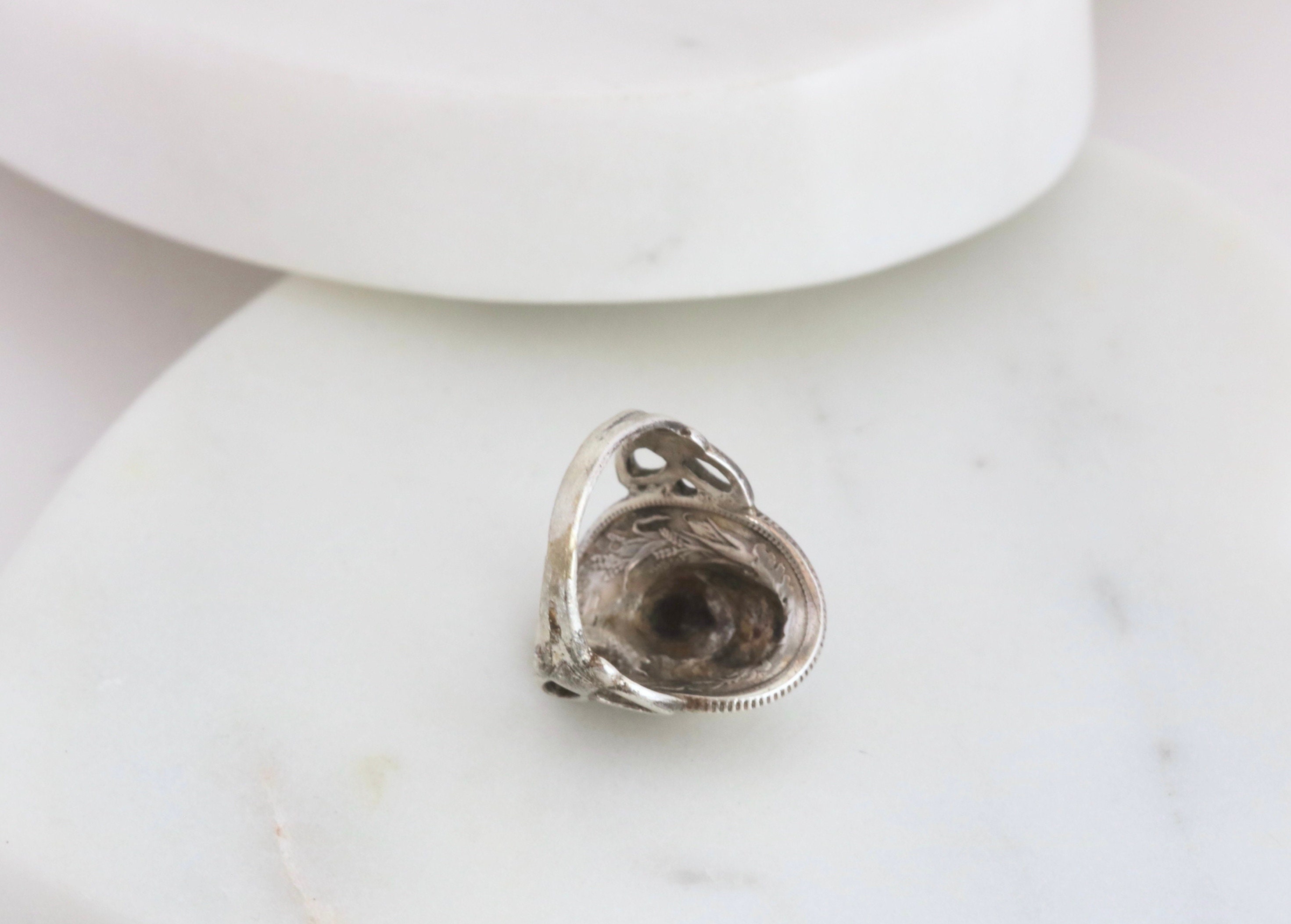 1912 Art Nouveau Repousse Female Face Sterling Silver Coin Ring Size 3. ...