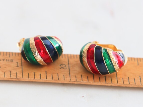 Colorful Enamel Half Hoop Clip On Earrings // Vin… - image 8