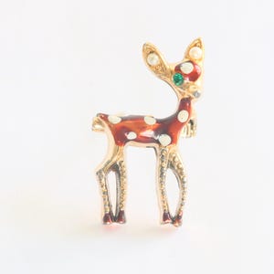 Vintage Bambi Fawn Deer Brooch with Polka Dots and Rhinestone // luluglitterbug
