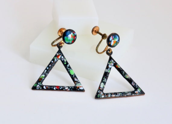 Copper Enamel Triangle Shaped Dangle Drop Screw B… - image 3