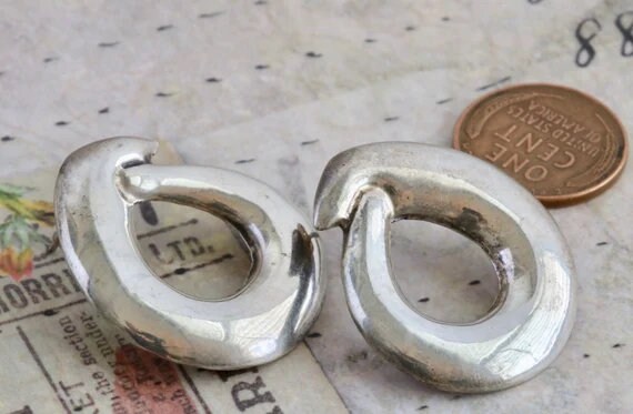 Sterling Silver Large Circle Statement Pierced Ea… - image 3