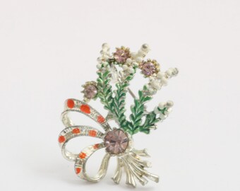 Vintage Scottish Heather Lucky Brooch  Rhinestone Celtic Pin Signed Jewelry Gift
