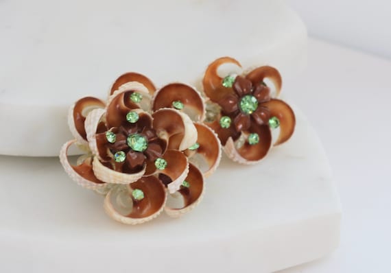 Handmade Seashell Seashell Rhinestone Brooch Twin… - image 2