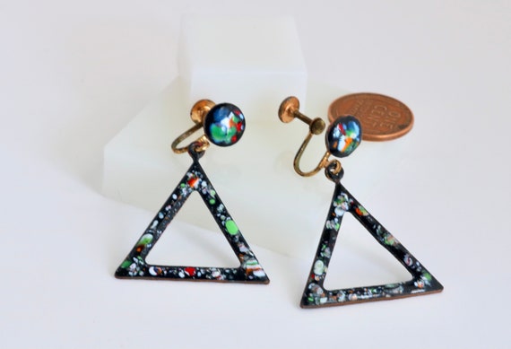 Copper Enamel Triangle Shaped Dangle Drop Screw B… - image 4