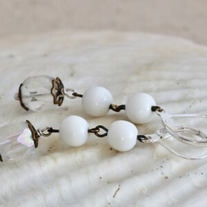 Something OLD Something NEW Sterling Silver Vintage Crystal Milk Glass Dangle Earrings // Handcrafted Jewelry // luluglitterbug