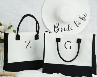 Embroidered Initial Beach Tote Bag: Personalized Cotton Canvas Gift