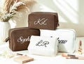 Personalized Waffle Cosmetic Bag, Embroidered Monogram Toiletry Bag, Bridesmaid Gift