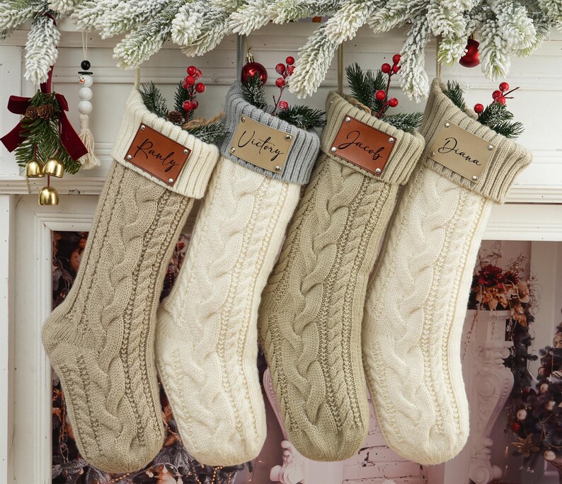 2024 Engraved Leather Patch Stockings,christmas Stockings With Name