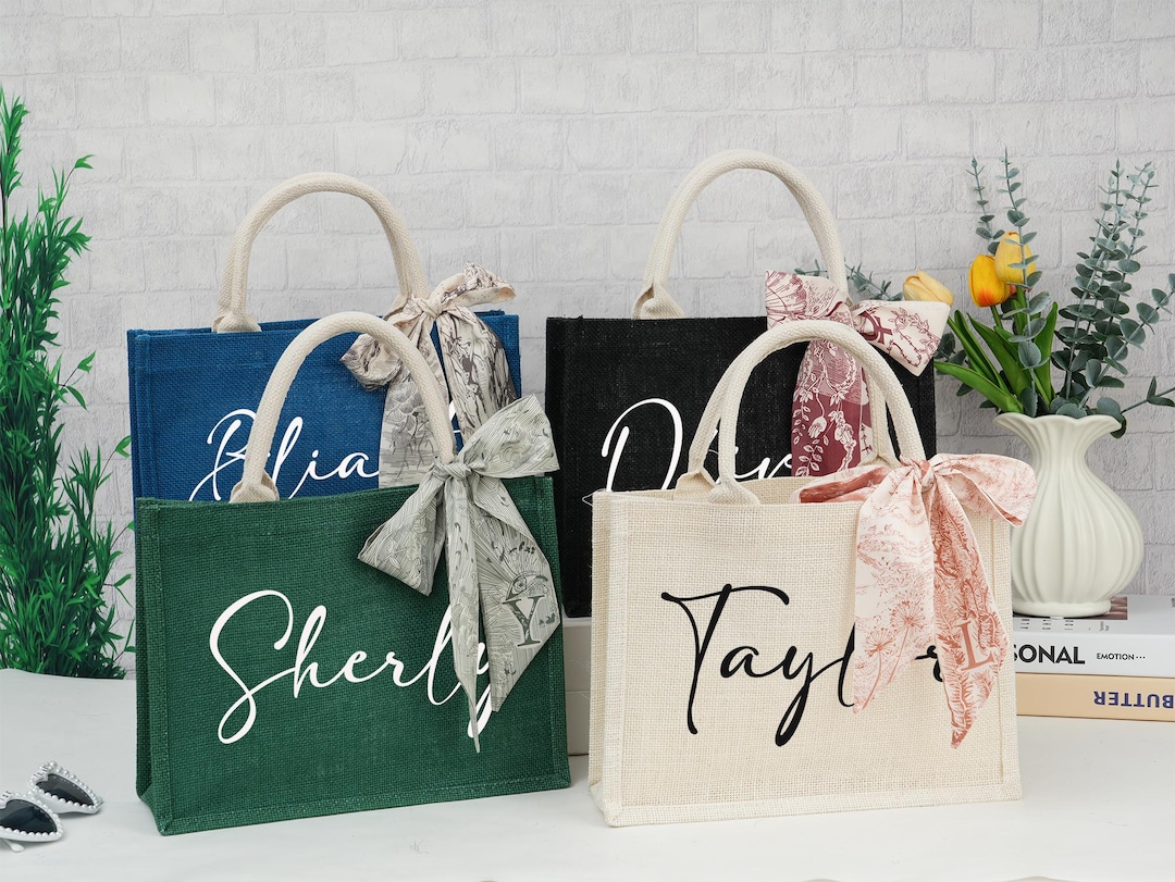 Personalized Burlap Bridesmaid Tote Bag With Scarf - Etsy