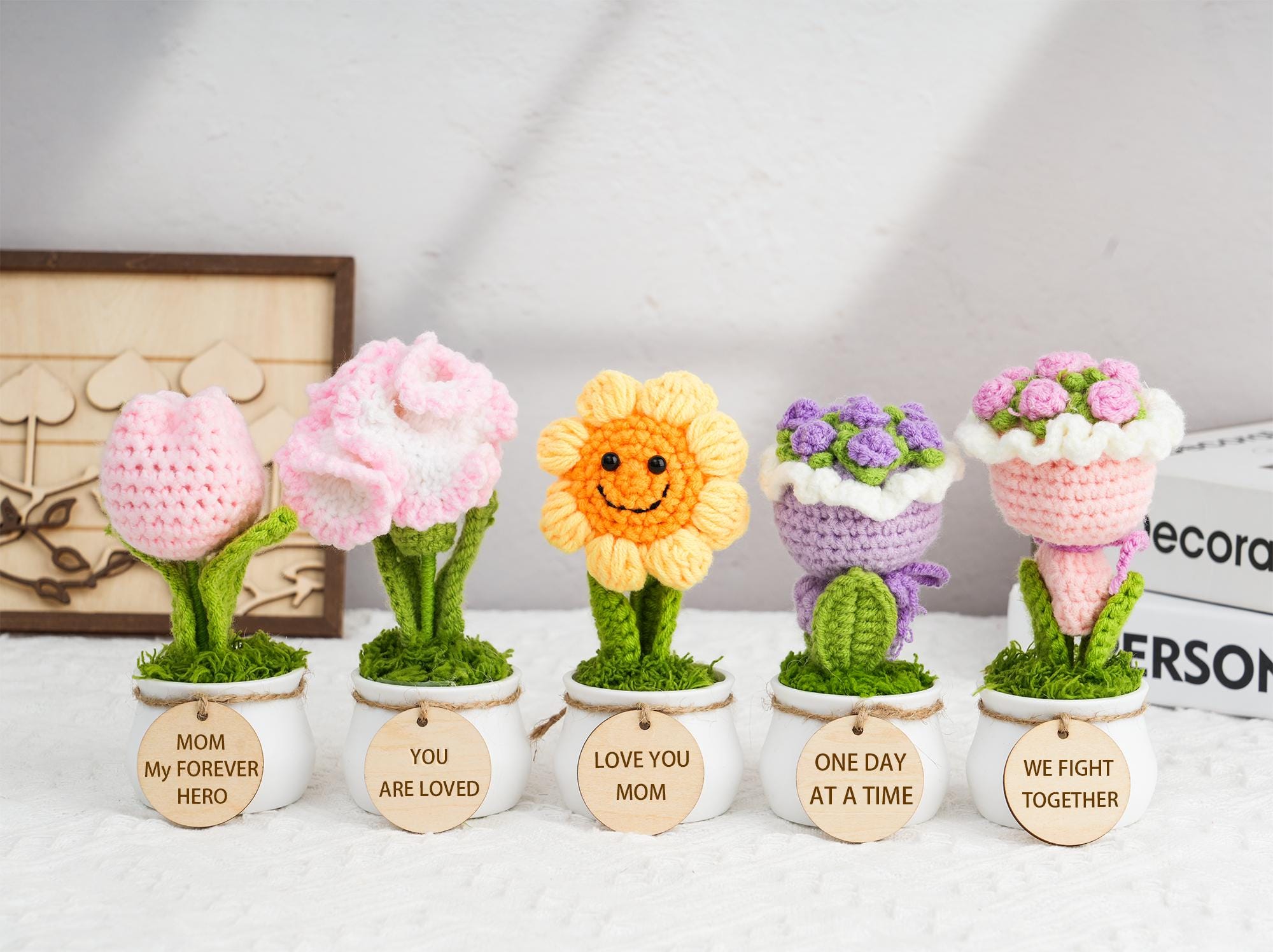 Personalized Crochet Flower Pot: Emotional Support Gift for Mom