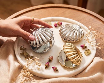 Personalized Seashell Makeup Mirror, Engraved Clam Shell Pocket Mirror, Bridesmaid Gift