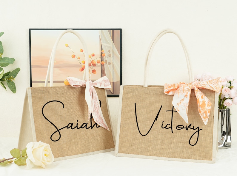 Personalized Burlap Bridesmaid Tote Bag With Scarf - Etsy