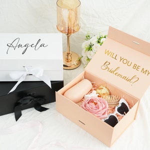 Personalisierte Geschenkbox mit Deckel, Geburtstagsgeschenkbox, Hochzeitsgeschenk, tiefe Geschenkbox mit Band, Trauzeugin Vorschlag, werden Sie meine Brautjungfer sein.