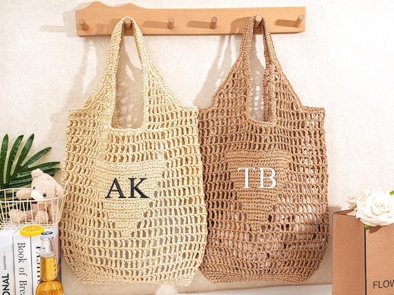 Personalized Raffia Beach Tote: Embroidered Monogrammed Straw Bag,Party Favor,Bachelorette Party Gift,Bridal Shower Bag