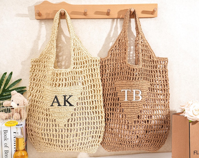 Personalized Raffia Beach Tote: Embroidered Monogrammed Straw Bag,Party Favor,Bachelorette Party Gift,Bridal Shower Bag