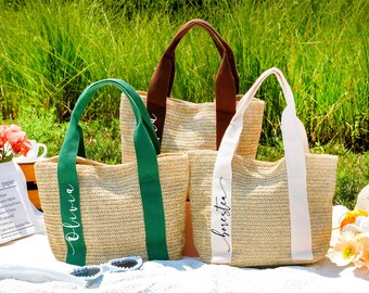 Personalized Straw Bridesmaid Bag: Custom Burlap Tote, Wedding Favor