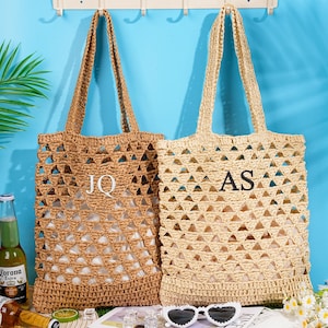 Personalized Embroidery Raffia Beach Tote Bag,Custom Straw Bag With Name,Bachelorette Party Gift Bag, Party Favor Bag,Gift for Her