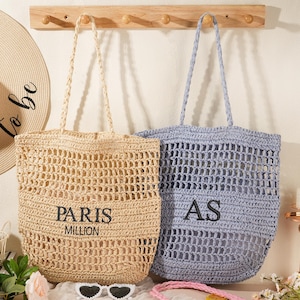 Custom Embroidered Raffia Beach Tote: Personalized Woven Straw Bag