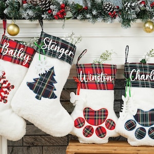 Personalized pet stockings,Pet Stocking,Christmas Plaid Stocking,Dog Stocking,Cat Stocking,Christmas Gift,Personalized Stocking