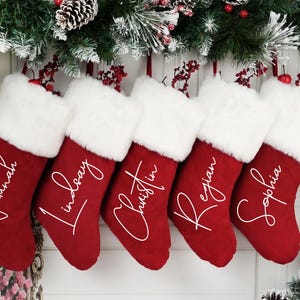 Personalized Red Velvet Christmas Stocking: Plush Family Holiday Decor