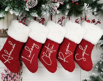 Personalized 2025Red Plush Christmas Stocking,Family Christmas Stockings,Custom Name Christmas Stocking,Christmas Gift,Family Decor Gift