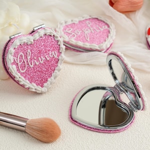 Custom Heart Shaped Compact Cake Mirror,Bridesmaid Proposal,Bridesmaid Gifts,Birthday Gifts,Selfie Cake,Mother’s Day Gift
